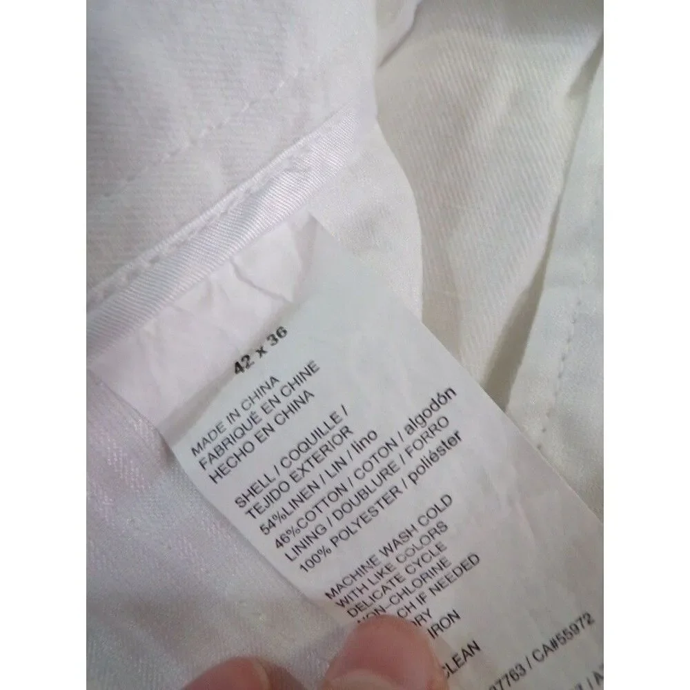Perry Ellis Men's Linen Blend Dress Pants 42x36 White Flat Front